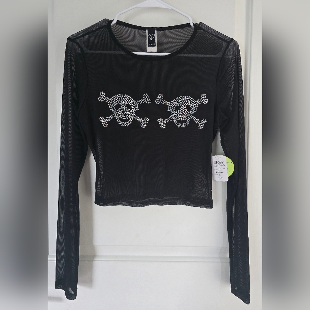 Black Skull Mesh Long Sleeve Top